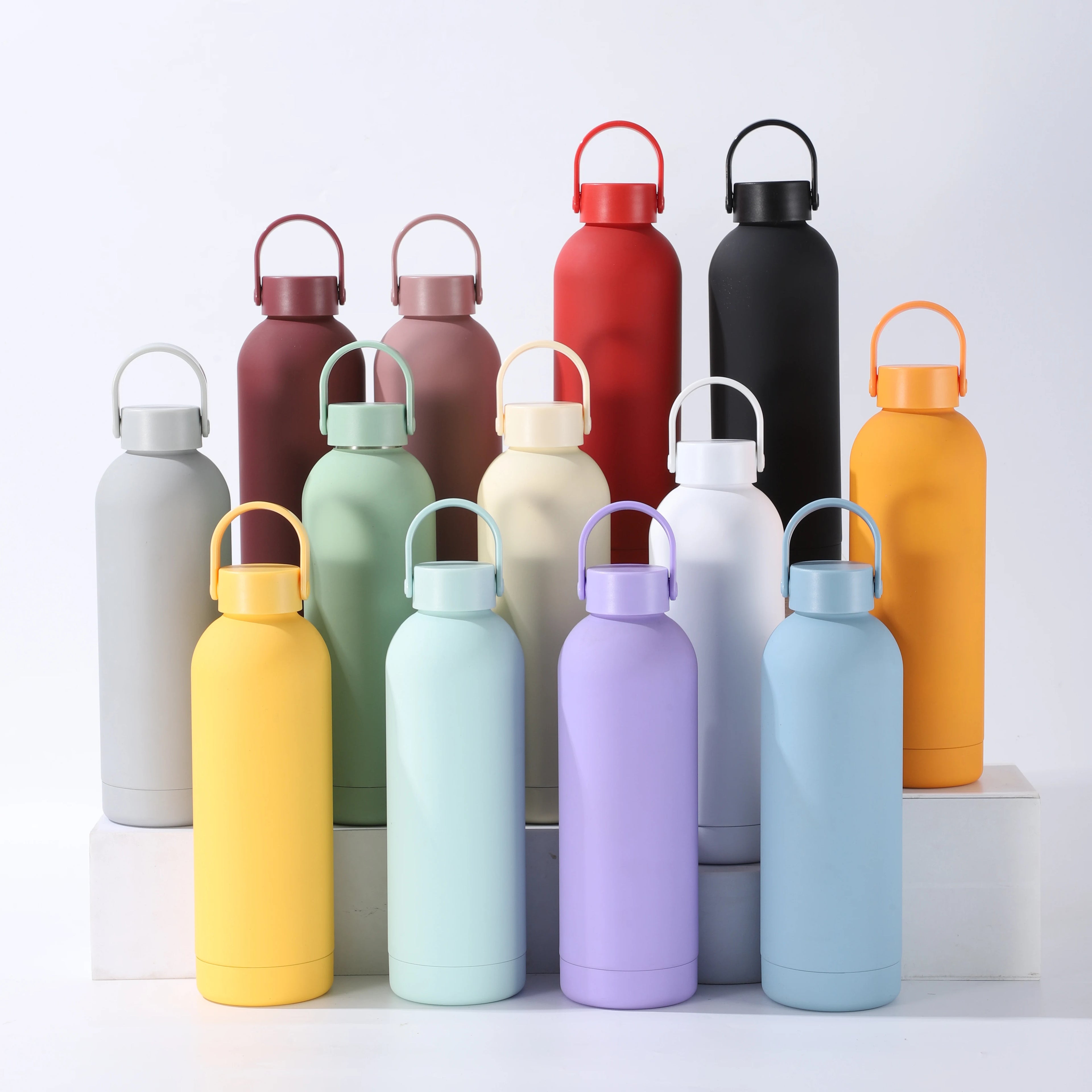 Custom Sizes Skin Feeling Rubber Painting Narrow Mouth Outdoor Hiking Sports Water Bottle with Matching Colored with Handle