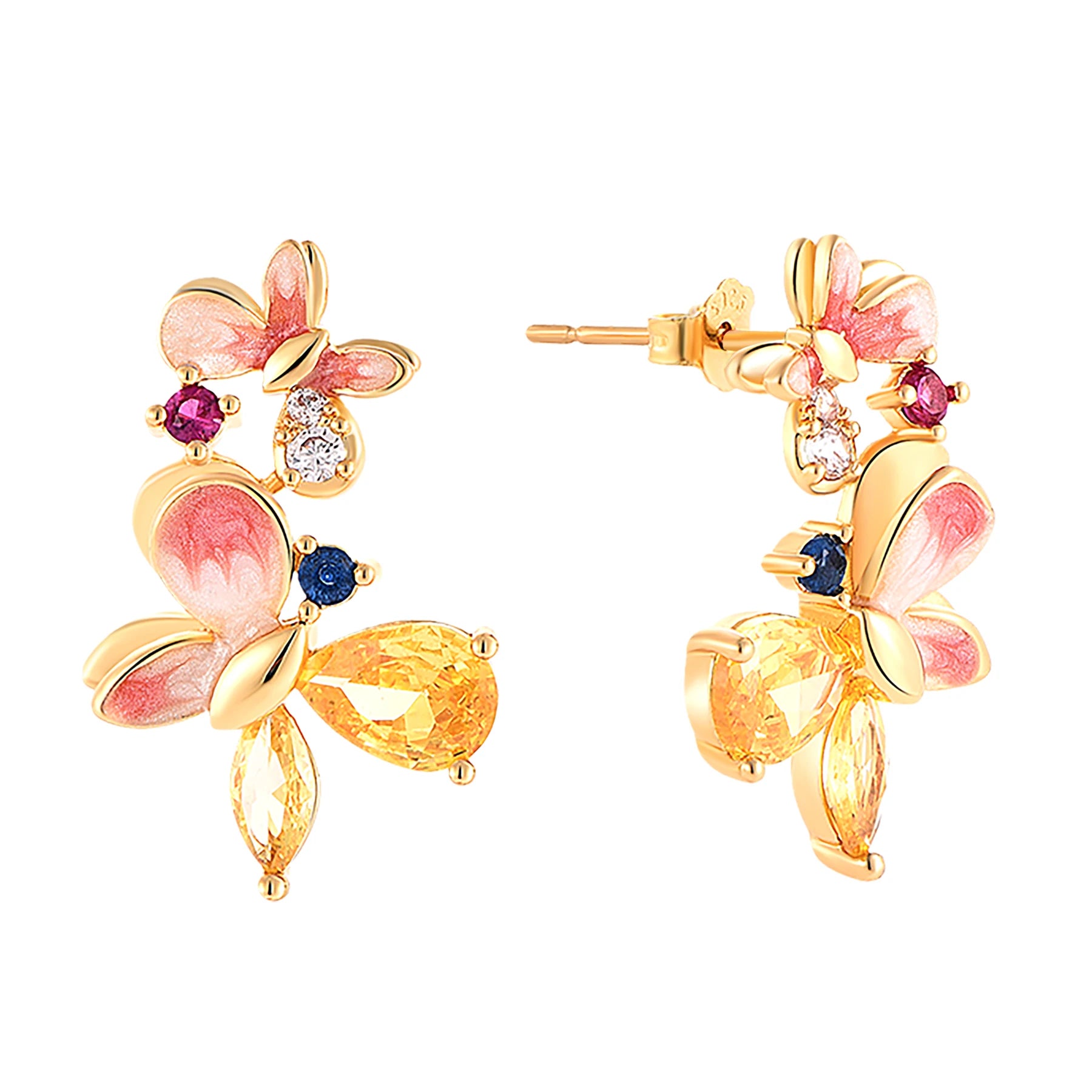 Yh Jewellery Custom 925 Silver Fashion Fine Jewelry Wholesale Zircon Enamel Flower Earrings for Women