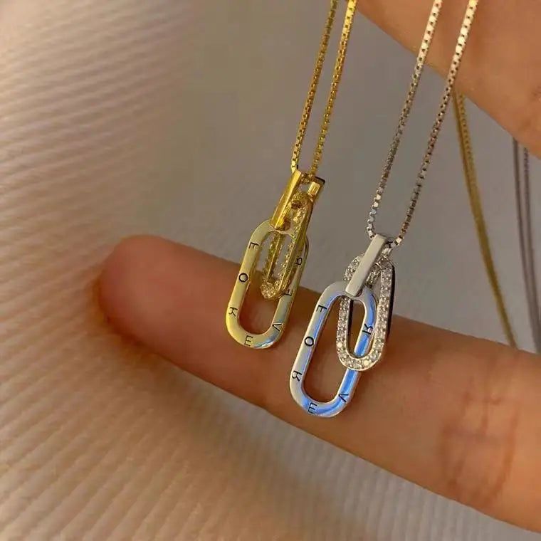 Light Luxury Arabic Letter Necklace Creative Interlocking Rectangle Geometric Charm Pendant Necklaces Women