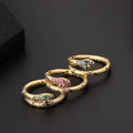 Fashion Creative Brass Copper Crystal Zircon Animal Snake Rings for Women Open Adjusted Finger Ring Girls