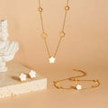 Stainless Steel 5 Leaf Clover Flower Necklace Bracelet Earrings Set Women's 18K Gold Plated Trendy Wedding & Party Jewelry