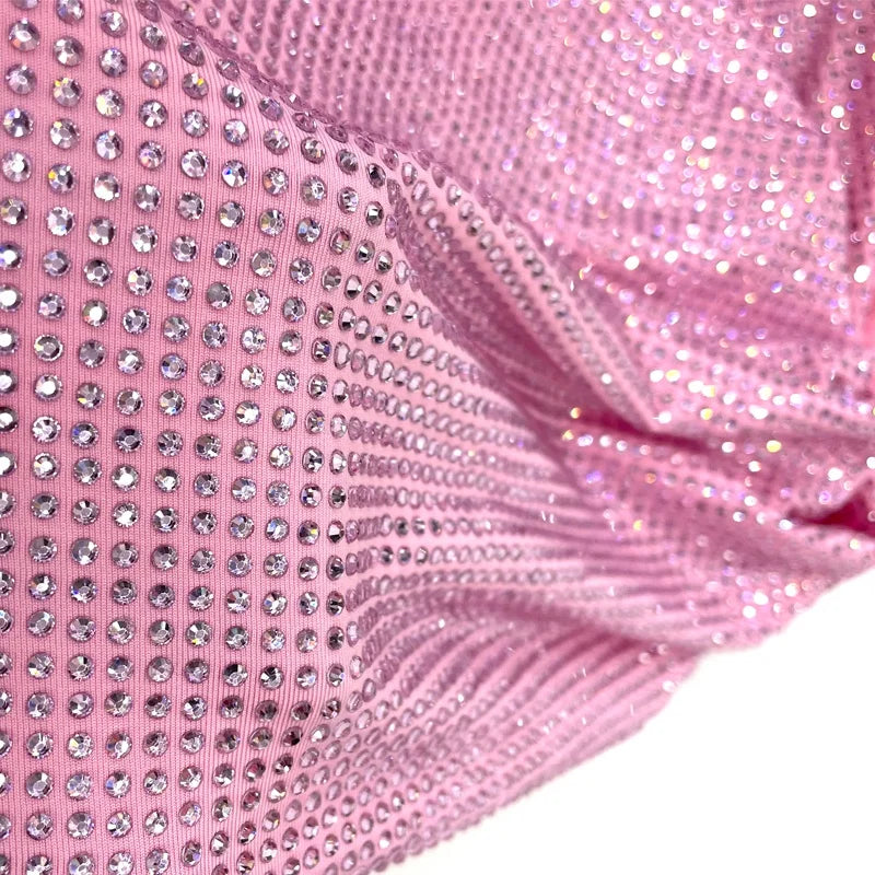 S583 Soft Touch Stretch Custom Rhinestone Diamond Fabric Made Elastic Crystal Fabric Mesh for Clothing