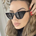 ADE WU STY77215H New Fashion Chain Leg Cat Eye Sun Glasses Men Brand Design Irregular Sunglasses Women Trendy Cool Shades UV400