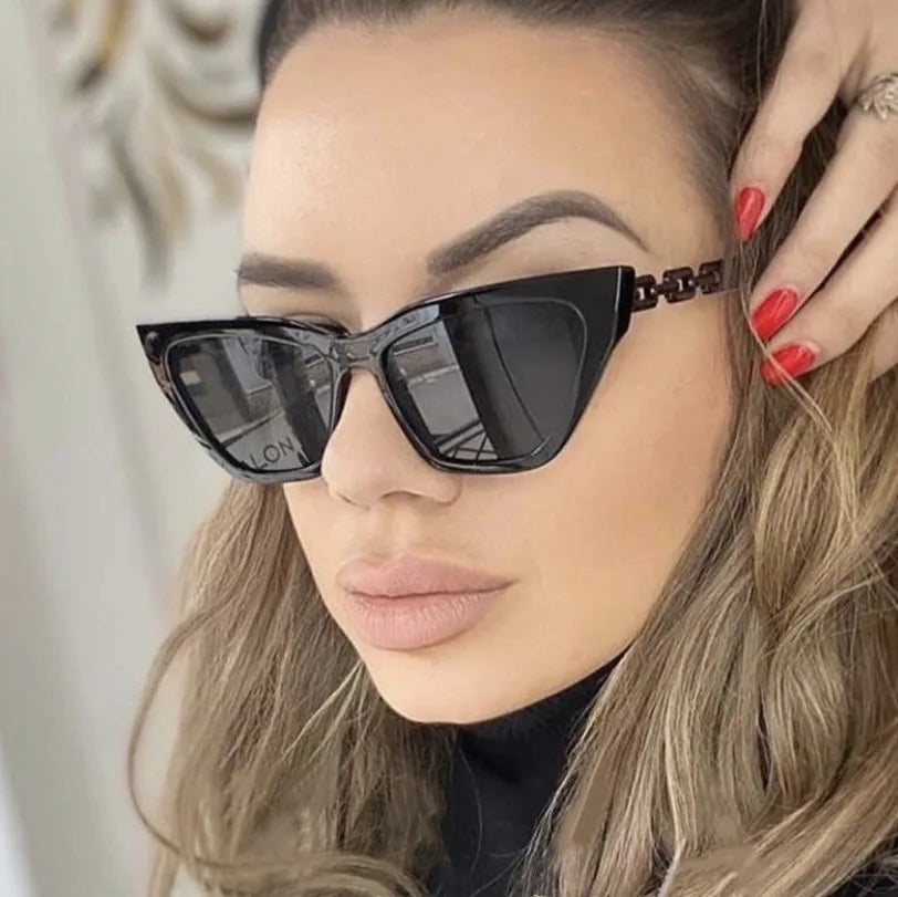 ADE WU STY77215H New Fashion Chain Leg Cat Eye Sun Glasses Men Brand Design Irregular Sunglasses Women Trendy Cool Shades UV400