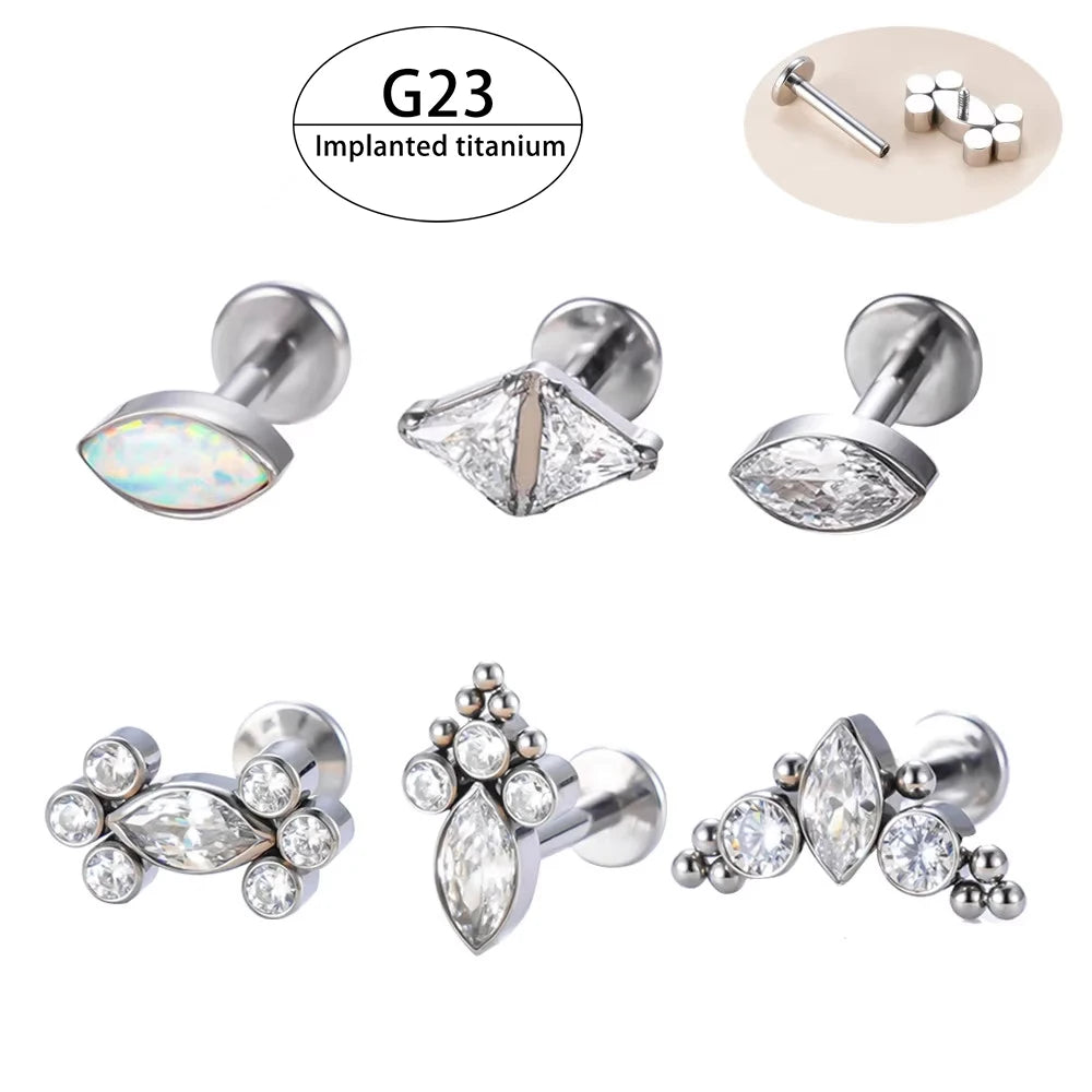 Lotus Wholesale G23 Implanted Titanium Internall Threaded Screws Piercing Labret Helix Cartilage Earrings Piercing Jewelry