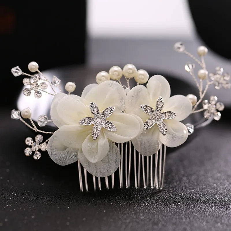 Ancient Style Bride Handmade Hair Comb Retro Pearl Headflower Rhinestone Silk Flower Hair Accessories