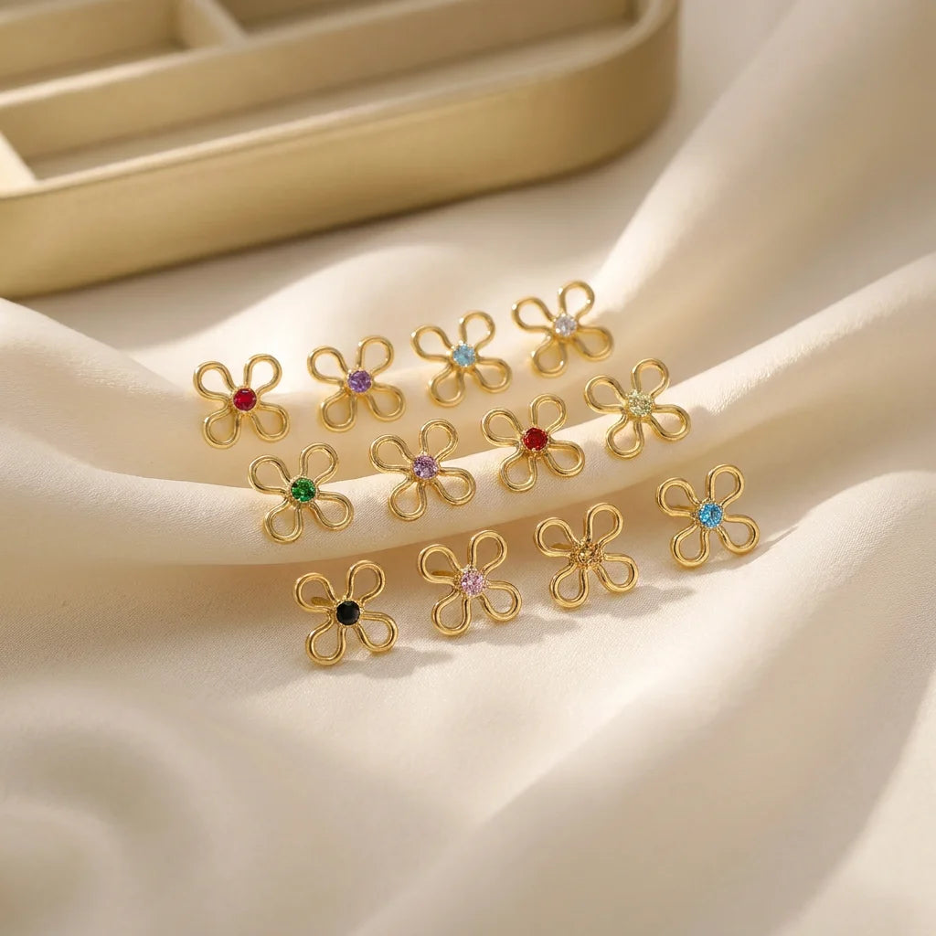GP US 14K Gold Filled Flower Bezel Connector 2mm Zircon Drop Pendant Charms 14k Gold Filled for Permanent Jewelry Chains Making