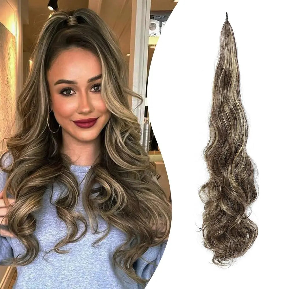 Ponytail Extainson 32 Inch Flexible Wrap Around Ponytail Hair Extension Long Wavy Synthetic Hairpieces for Women and Girls