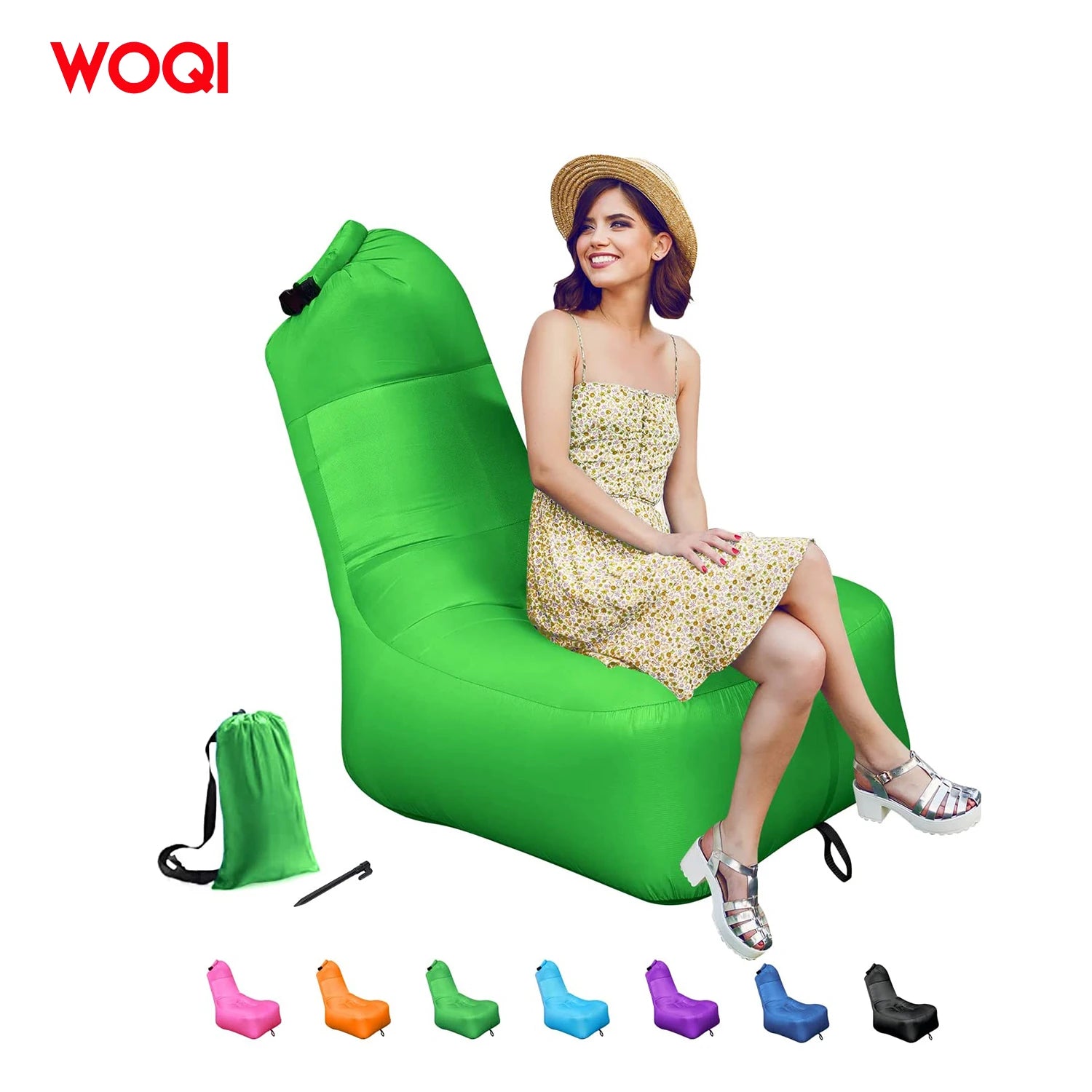 WOQI Latest Inflatable Couch Air Sofa Portable Inflatable Chair with Camping Compression Sacks Beach Chair for Outdoor