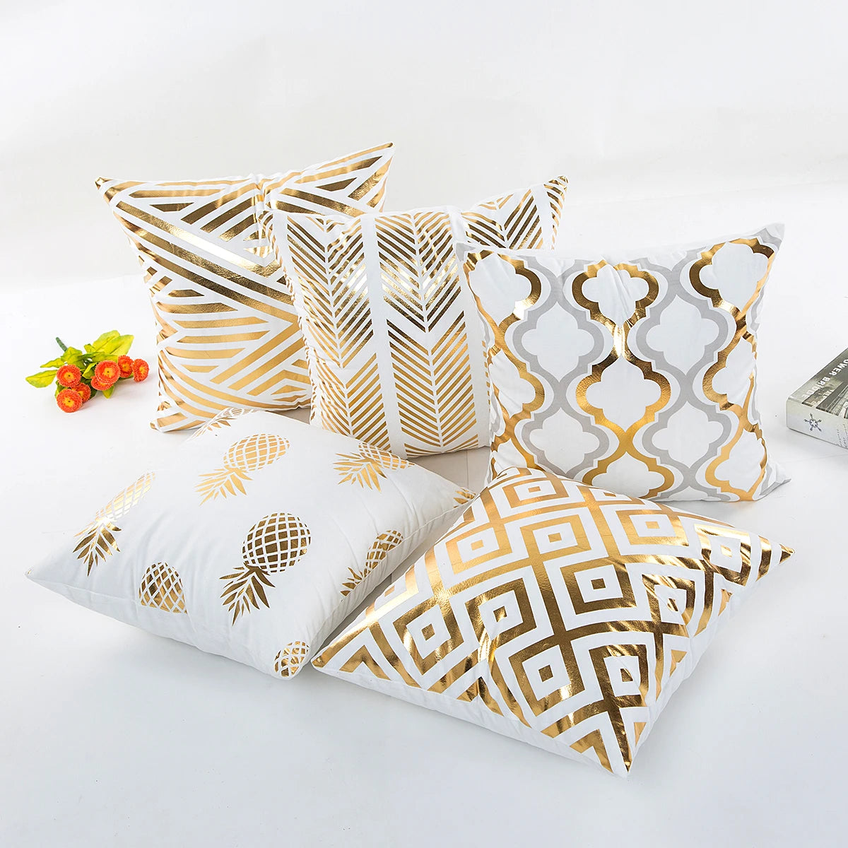 Home Decorative-Throw Pillow Covers Gold Foil Pillow Covers Geometric Square Cushion Covers Decor Sofa Bedroom
