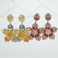 Ilona Vintage Ladies Luxury Zircon Drop Earrings Jewelry Copper 18K Gold Plated Flower Stud Earrings Gift