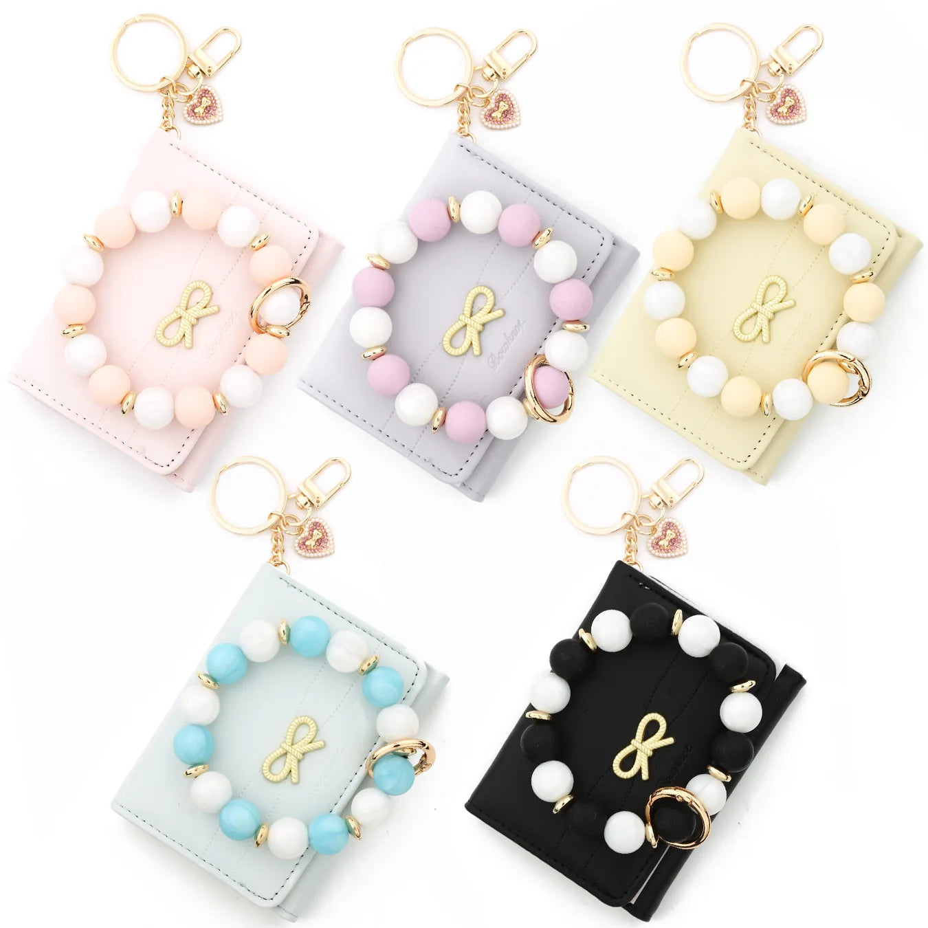 Spot butterfly ID Card Holder Silicone Bead Bracelet Keychain Wallet Solid Color Leather Small Coin Purse