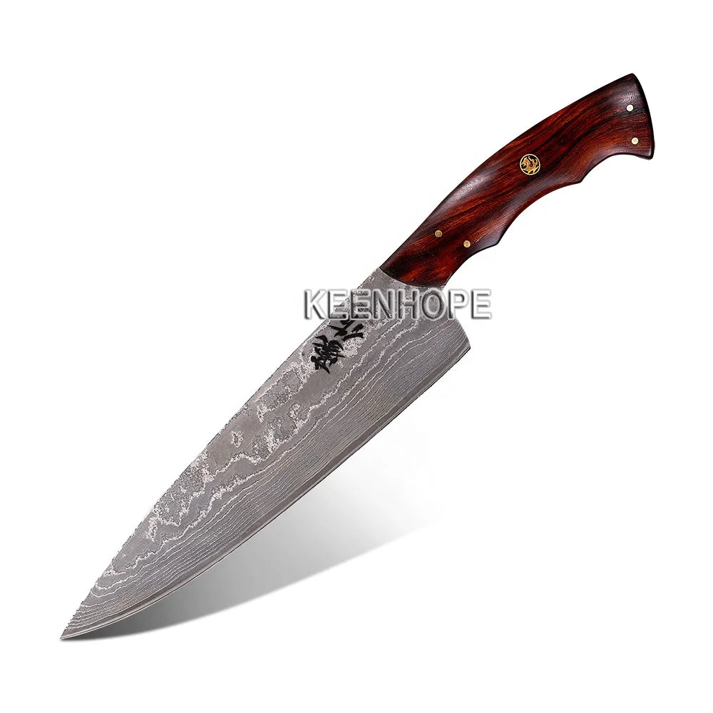KEENHOPE Handmade 89 Layers Damascus Steel 10Cr15CoMoV Blade 8 Inch Chef Knife USA Desert Ironwood Handle