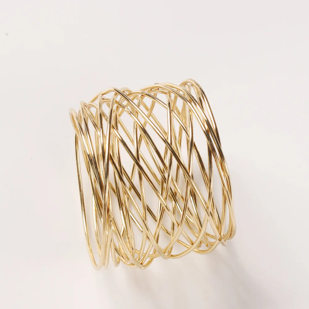 Hot Selling Stocked Modern Luxury Flower Design Metal Aluminium Alloy Napkin Rings Circle Dinner Table Party Wedding Decoration
