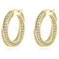 Fashion Brass Plated with 18K Genuine Gold Twisted Curved Hoop Earrings with Zirconia Embedding for Women