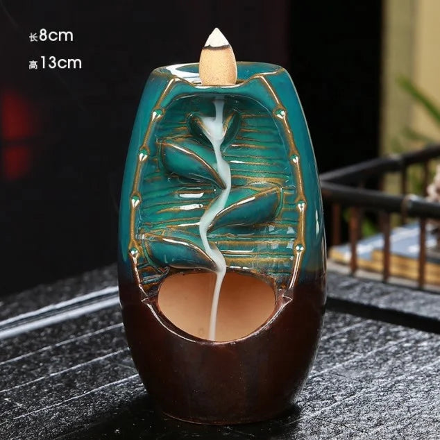 8*12cm Small Size Ceramic Fountain Waterfall Handcraft Censer Scented Cones Support Backflow Incense burner
