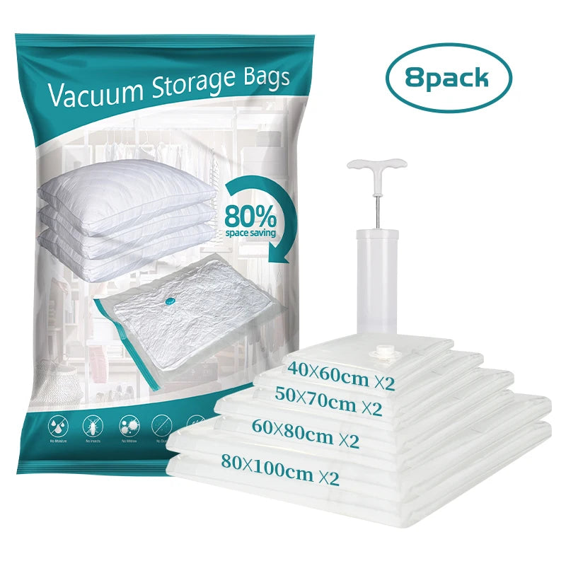 Reusable Food Grade Vacuum Storage Bag 10 Pack Transparent with Pump Explosion Proof Gas Valve for Wardrobe and Clothing
