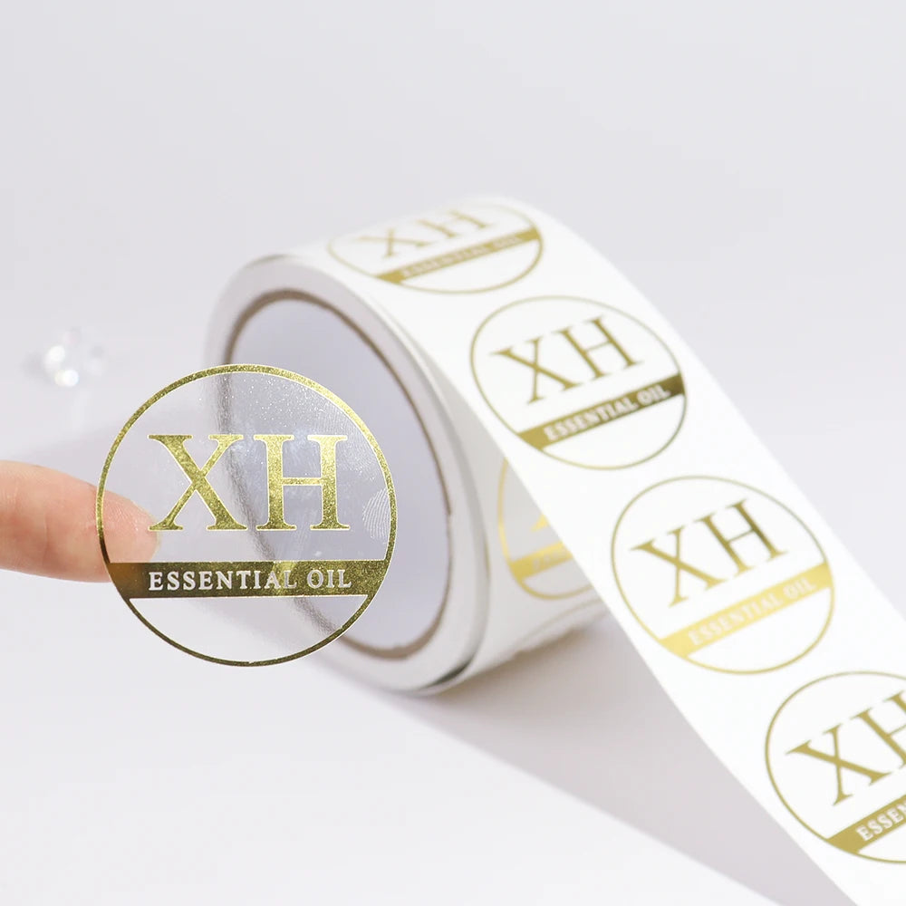 Printing Hot Stamping Gold Foil Label Adhesive Vinyl Waterproof clear Sticker Custom logo Label Transparent Sticker