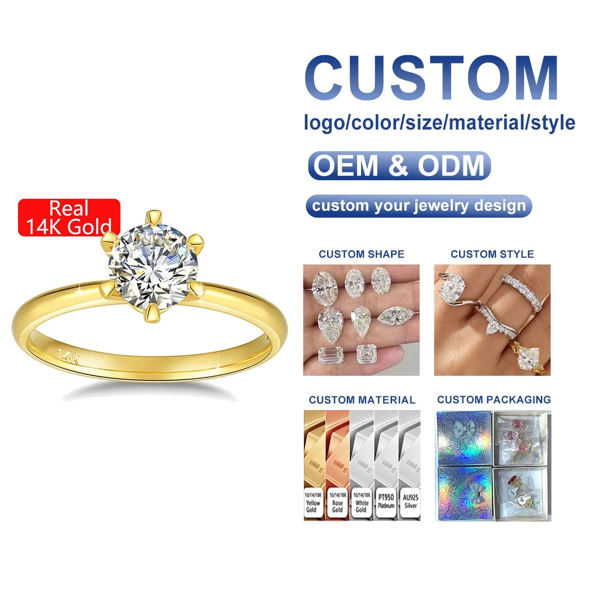 Classic 6 Prong Design Ring Luxury Jewelry Engagement New Year's Gift Woman 1 Carat 2 Carat Moissanite Hollow Oro 14k Gold Ring