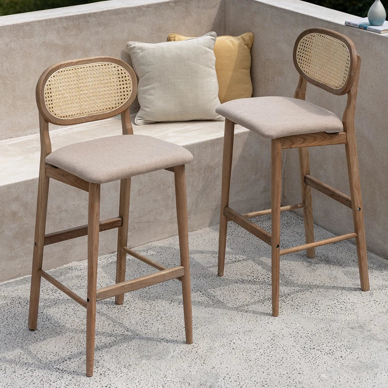 Designer Wabi-Sabi Style Solid Wood Wicker Bar Stool Wooden bar Stool Chair