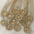 Wholesale Gold Horoscope Round 12 Constellations Necklace Jewelry Zodiac Sign Necklace Pendant