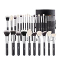 BEILI Makeup Brush Set Shiny Black Wood Handle Glitter Natural Goat Pony Synthetic Hair Labeled Brush with Brush Holder MegaBDM