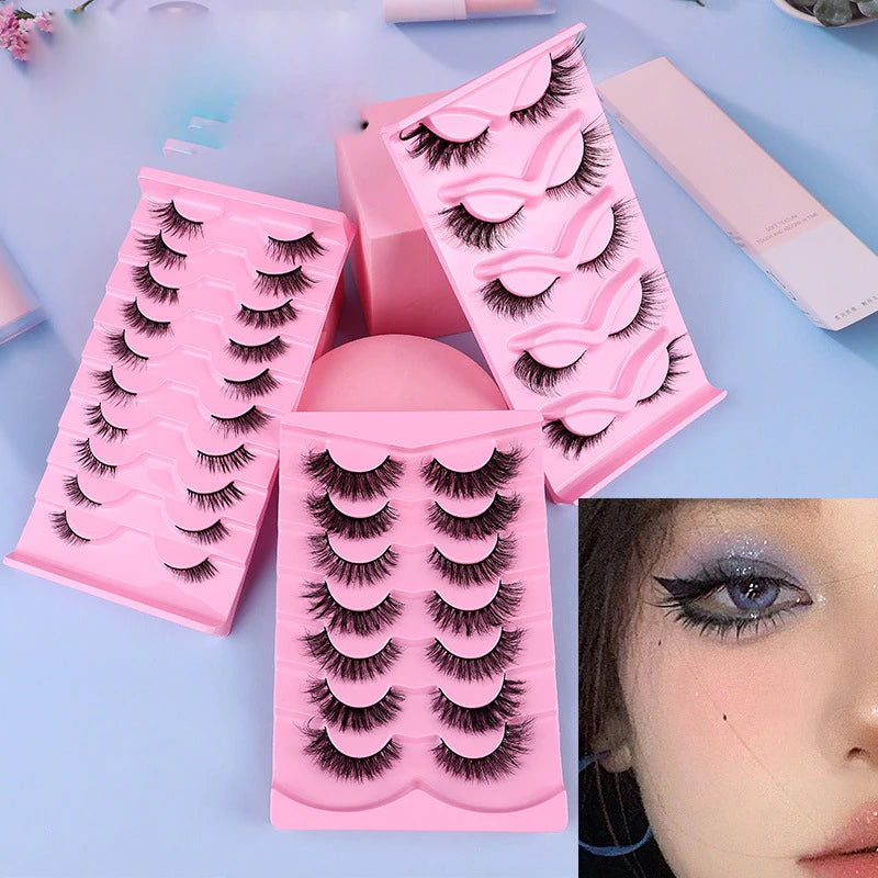 Cat Eye Faux Mink Eyelashes Fox Eye Silk Eyelashes 5 Pairs False Lashes Fluffy Wispy Volume Bulk Strip Natural Look Lashes