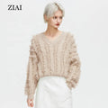Wholesale V-neck Tassel Knit Sweater Pullover Loose Lazy Fashion Thin Solid Color Sweater Knit Sweater