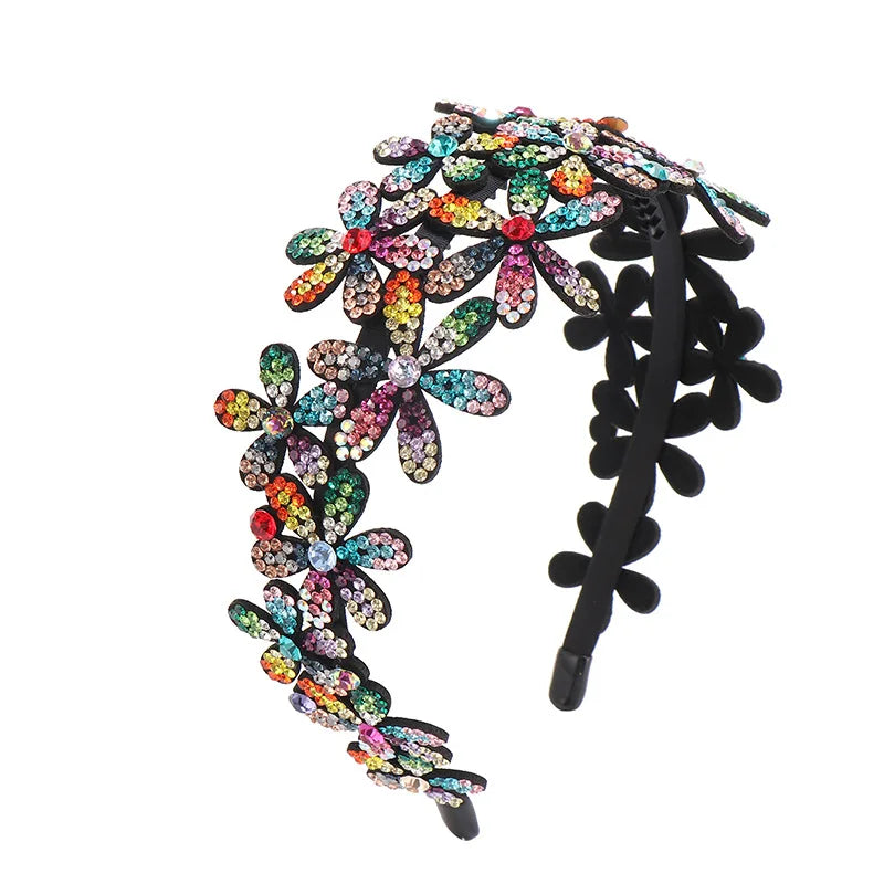Fashion Simplicity Big Flowers Head Wear Headband for Women Rhinestone Non-slip Border Girl Hairband Fancy Hair Accessory Gift