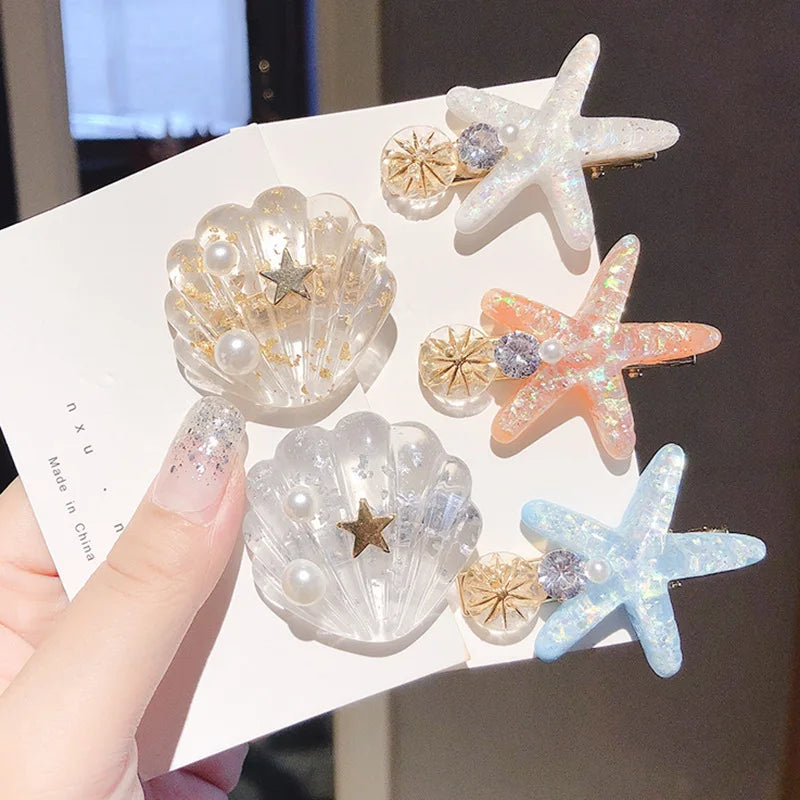 Wholesale Korean Cute Colorful Shell Starfish Hair Clips Girls Women Hair Accessories