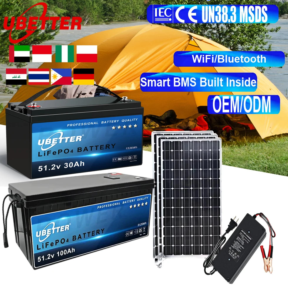 Rechargeable 48V/24V Semi-solid State LiFePO4 Lithium Battery Pack 30-200Ah 4000-Cycle CE Certified for Golf Cart Home Solar Use