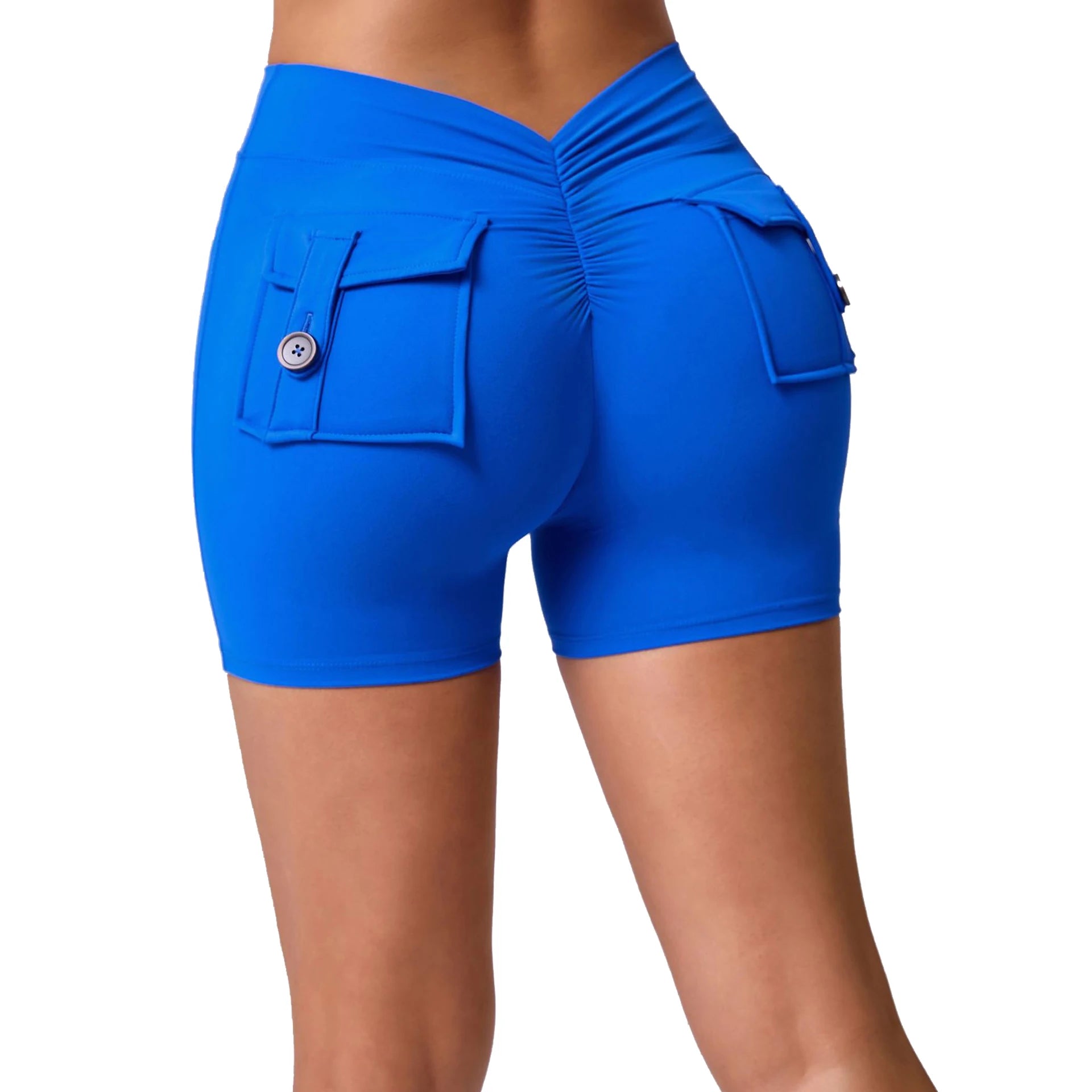 Women's High Waist V Cut Fitness Shorts Soft Quick Dry Lightweight Scrunch Back Spandex/Nylon Athletic Style XL Size Pockets