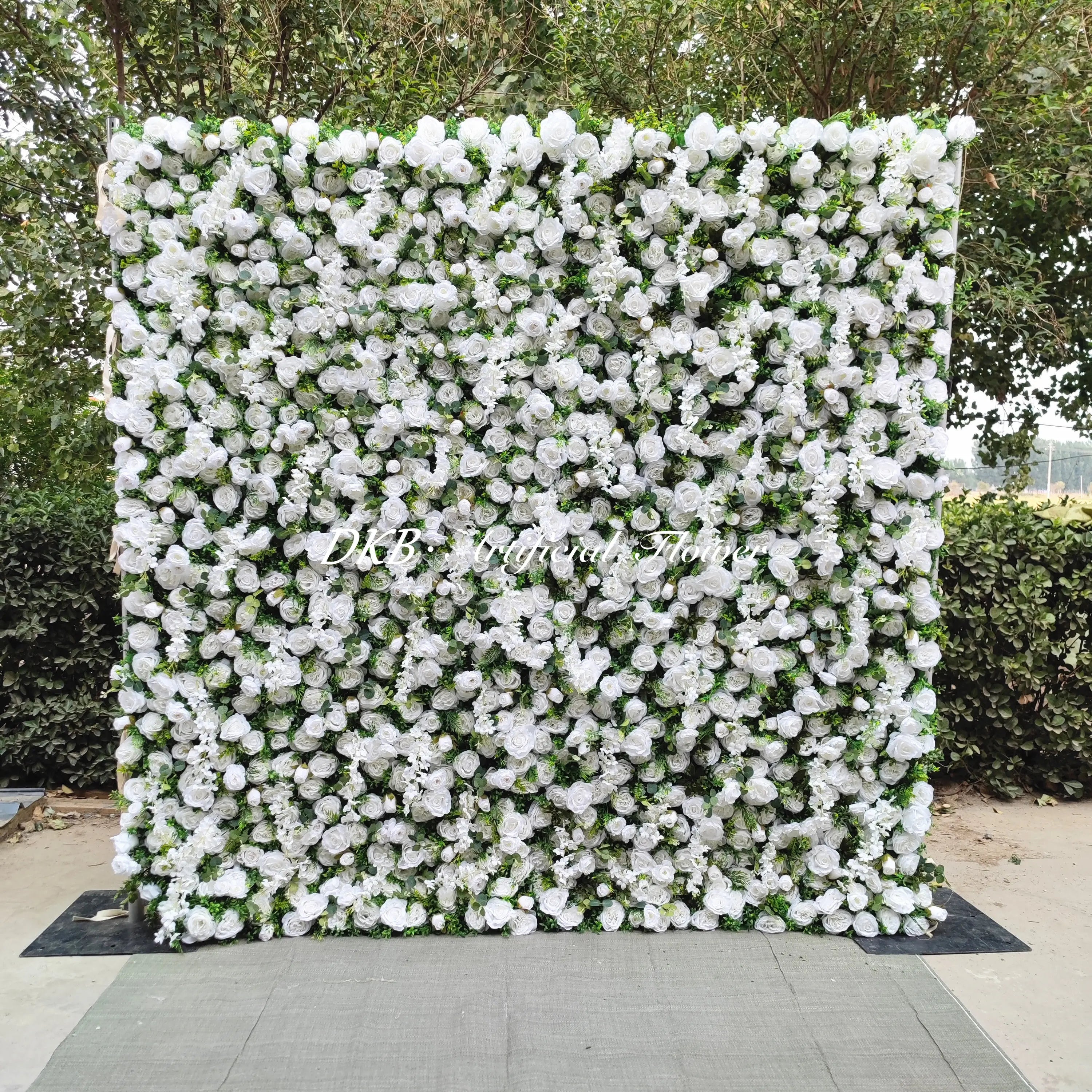 Fabric Artificial Flowers Wedding Floral Backdrop White Color Roll up Green Flowers Wall for Wedding Backdrop