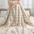 Faux Fur Brown Soft Queen Size Blanket for All Season Couch Bed Camping Travel-Plush