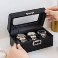 Fashion PU Rectangle Black Box 3-Slot Mens Watch Organizer Jewelry Display Case with Lock