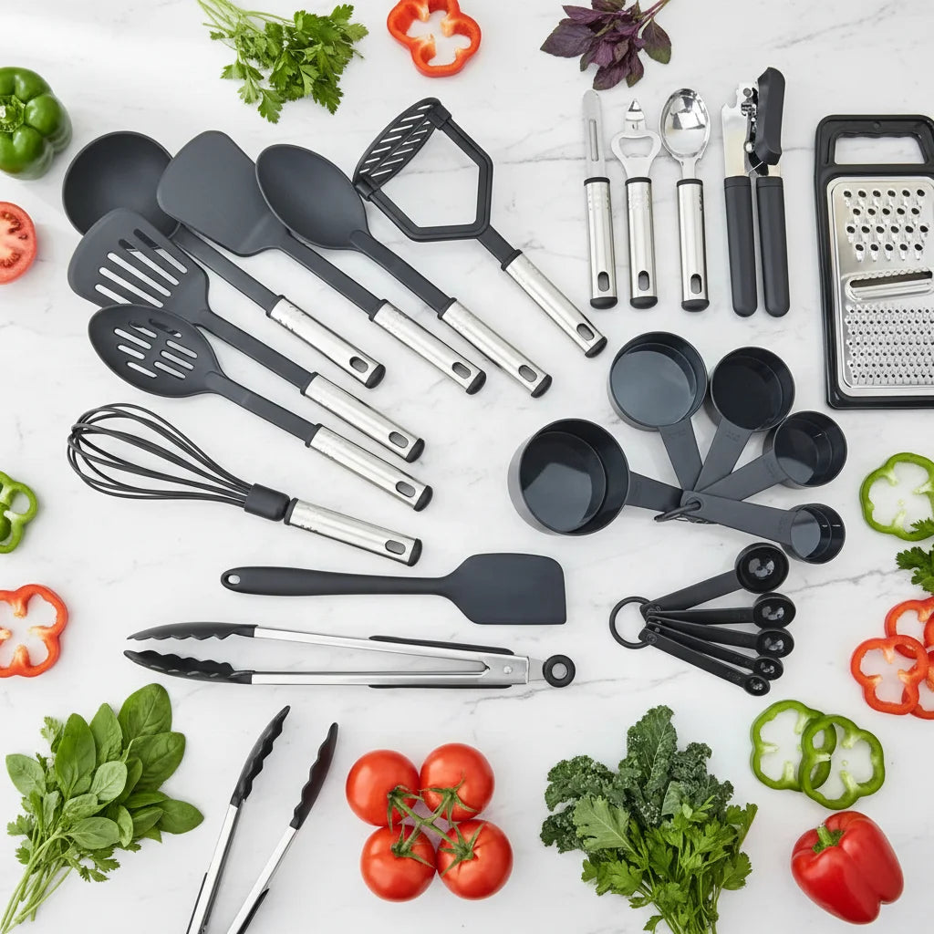 24 Pcs Stainless Steel Kitchen Accessories Set Kitchenware 24 Pieces Tube Handle Nylon Utensil Set