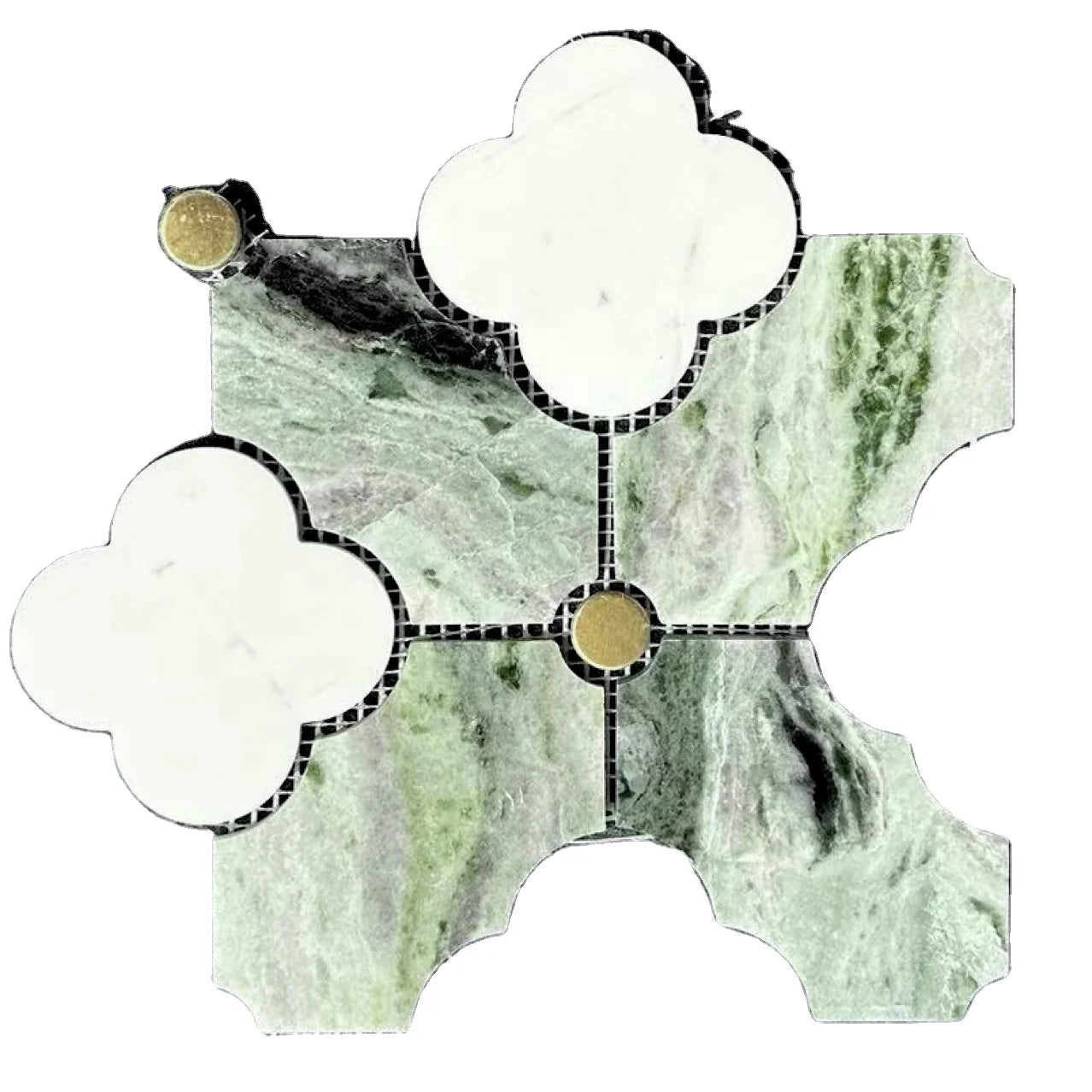 Modern Design Natural Green Marble Mosaic Inlay Waterjet Flower Feature Hotel Interior Wall Kitchen Bathroom 10mm Parquet Sheet