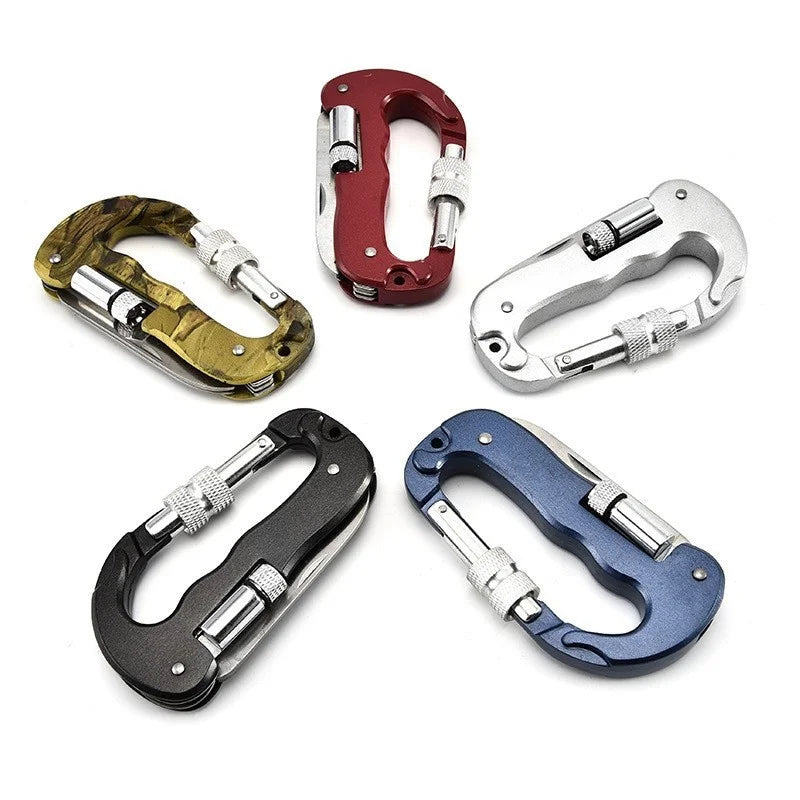Outdoor Combination Tool Knife D-Shaped Rope Hook Buckle Aluminum Alloy Light Spring Lock for Mountaineering Camping & Hiking