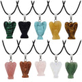 2026 Hot Sale Long Black Leather Rope Cherub Necklace with Guardian Angel Shaped Gemstone Pendant Claw Setting Inlay Technology
