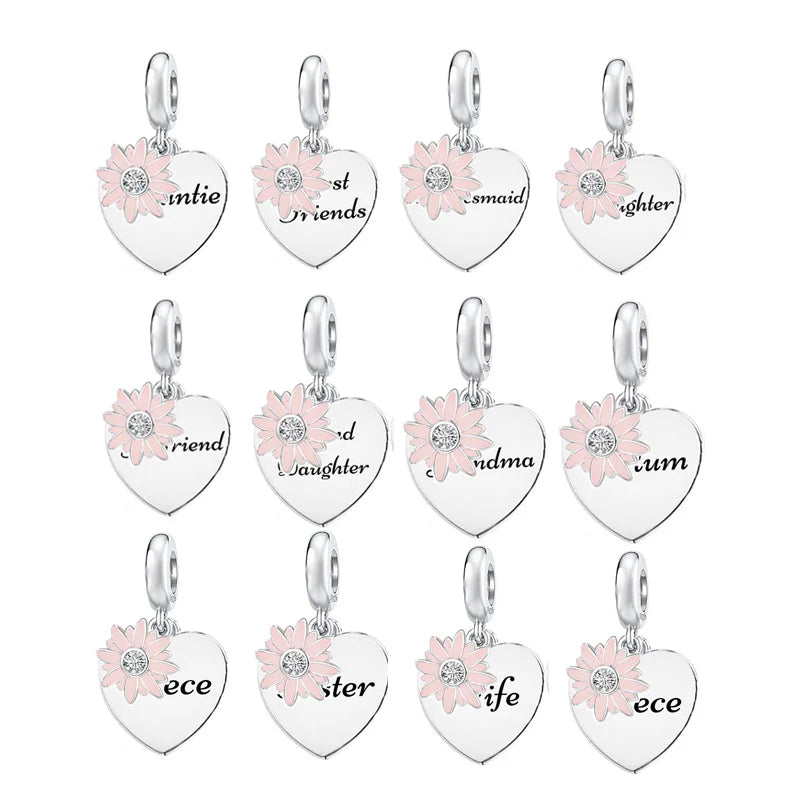 Brand Charms Bracelet Necklace Daisy Flower Auntie Mother Grandma Bead Pink 925 Sterling Silver Fit Original Trendy Opp Bag S925