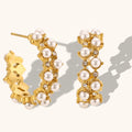 Dingran 2023 Spring Vintage Stainless Steel Women's Earrings Hollow Zircon Fresh Water Pearl Hoop Fashionable Vintage Design