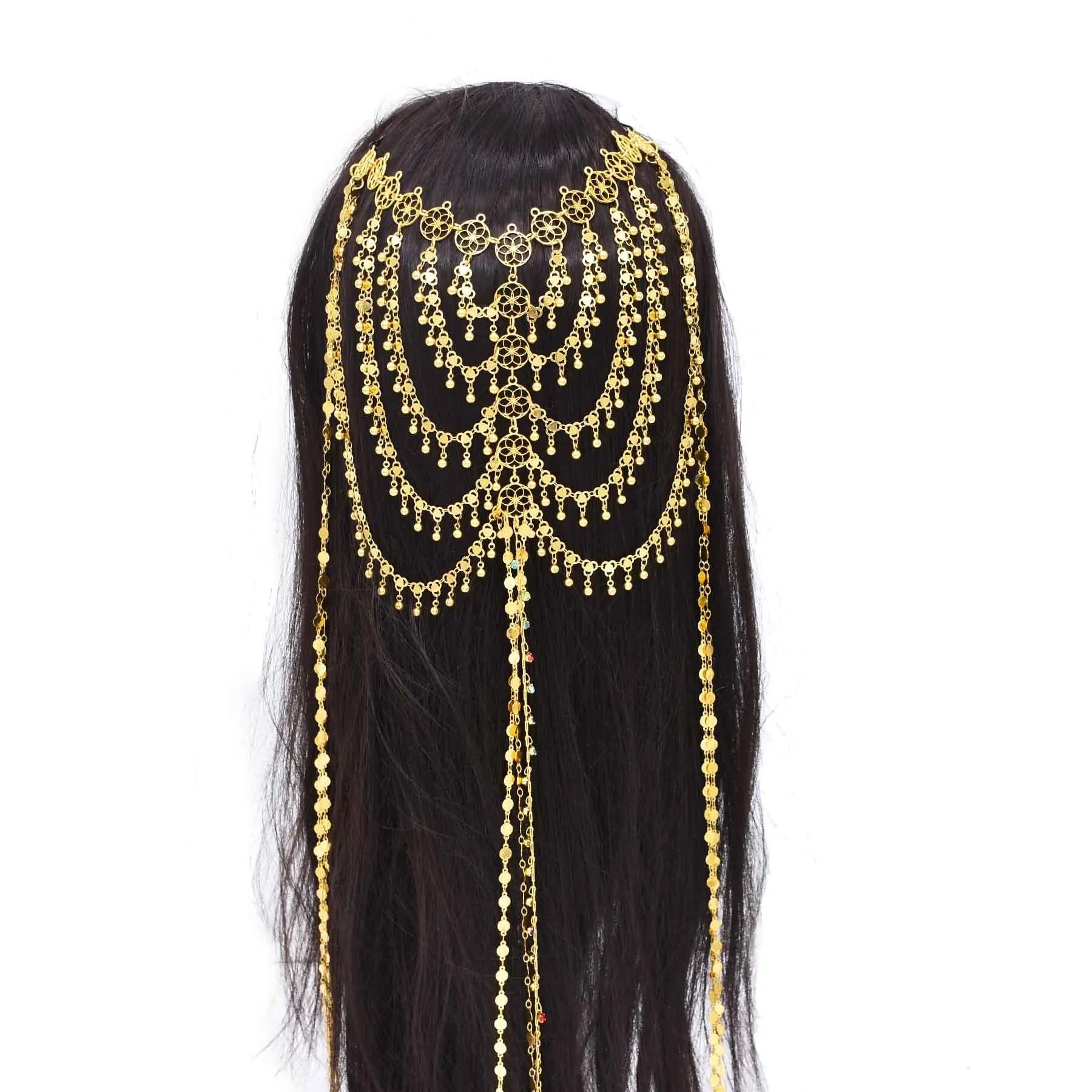 Gold Color Long Tassel Women Hair Jewelry Ethnic Travel Statement Hairband Maang Tikka Headband
