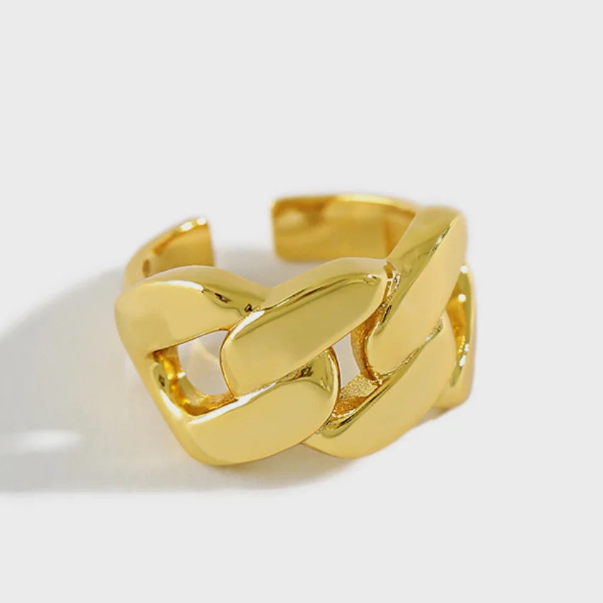 New Chunky Rings Cuban Link Rings 925 Sterling Silver 18k Gold Adjustable Cuban Ring for Women