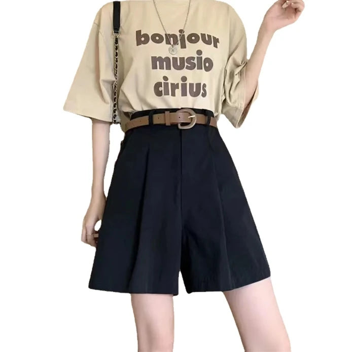 S-3XL New Summer Elegant High Waist Shorts Women Casual Solid Wide Leg Loose Short Pants NO Belt Korean Sweet Girls