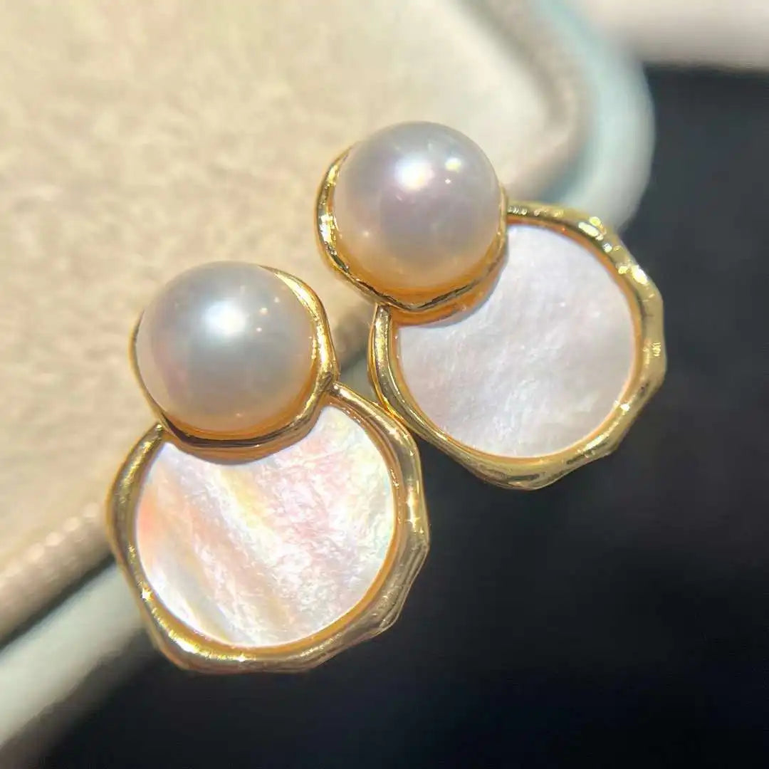 Silver Needle Hypoallergenic Gold Plated AAAAA Grade Natural Freshwater Pearl 6-7MM Stud Earrings Micro Insert Design for Women
