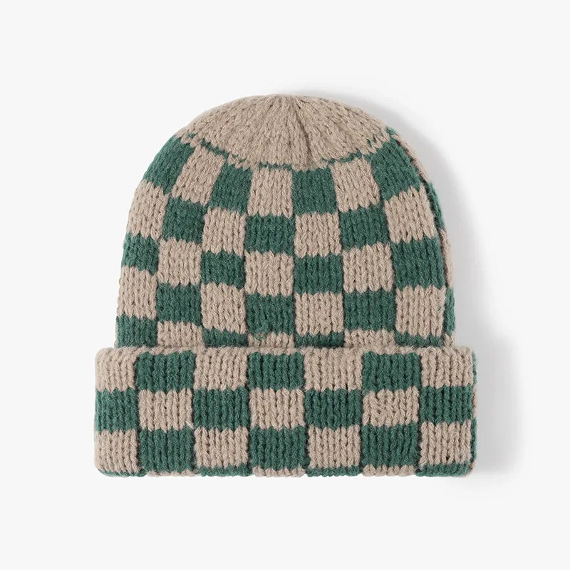 New Autumn and Winter Plaid Woolen Hat for Women Versatile Big Head Circumference Fashionable Cold Hat Warm Knitted Hat