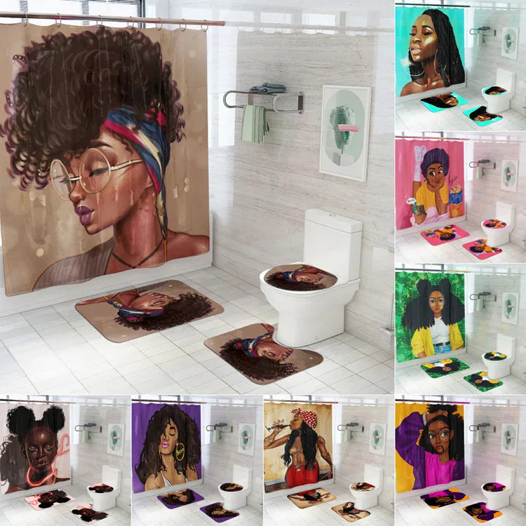 African American Woman Shower Curtains Free Sample Water Proof Bathroom Curtain With Hooks/