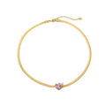 Wonderful Stainless Steel 18K Snake Chain Pink Heart Cubic Zircon Choker Necklace for Women