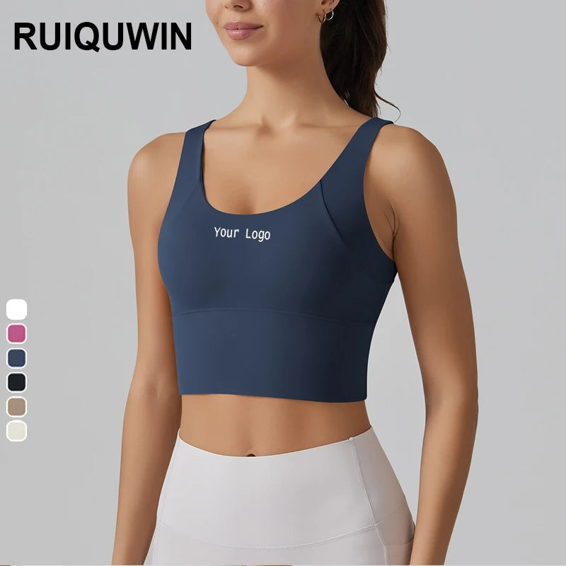 RUIQUWIN Custom Logo Fitness Girls Running Gym Yoga Bra Tops Comfortable Yoga Underwear Sexy Cross Hem Bra Vest Top