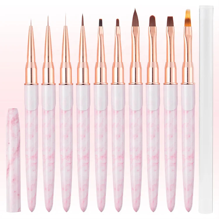 New Pink Metal Marble Best Popular Japanese Round Head Phototherapy UV 3d Pen Oval Liner Soft Bristle Nail Art Brushes